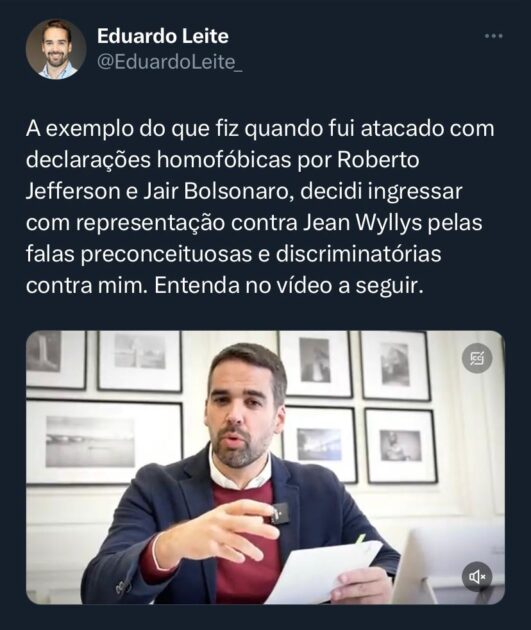 Eduardo Leite entra com representação contra Jean Wyllys por homofobia