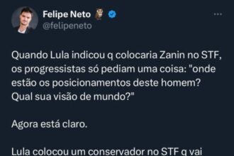 Felipe Neto critica nomeação do Zanin: 