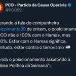 Em ato criminoso, PCO vibra com o terrorismo e declara apoio ao Hamas