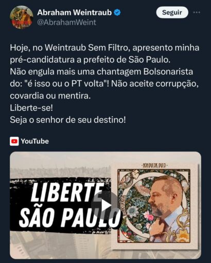 Desafiando Bolsonaro, Weintraub vira pré-candidato conservador à prefeitura de SP