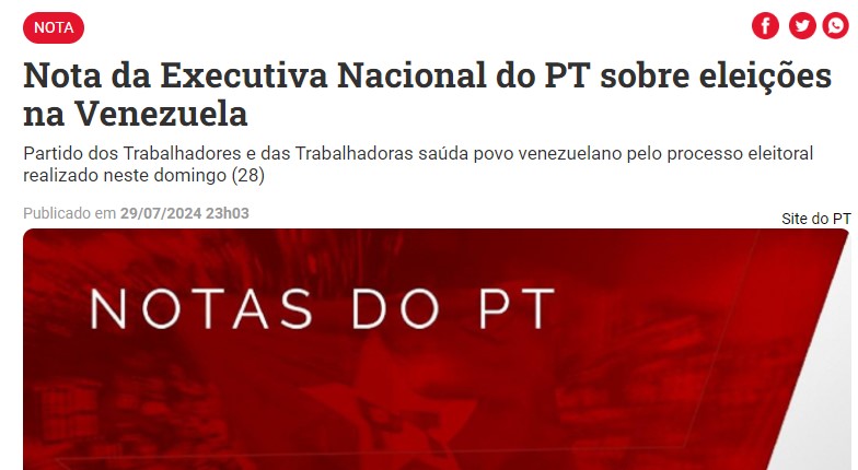 PT e PCO defendem 'vitória' de Maduro apesar de evidencias de fraude na Venezuela