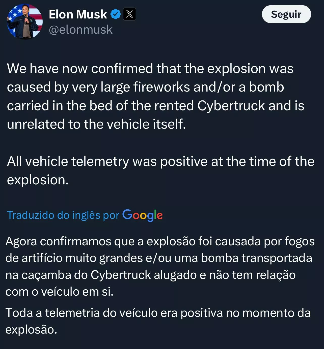 Em alerta, EUA investiga possível terrorismo em atentado e explosão de carro da Tesla