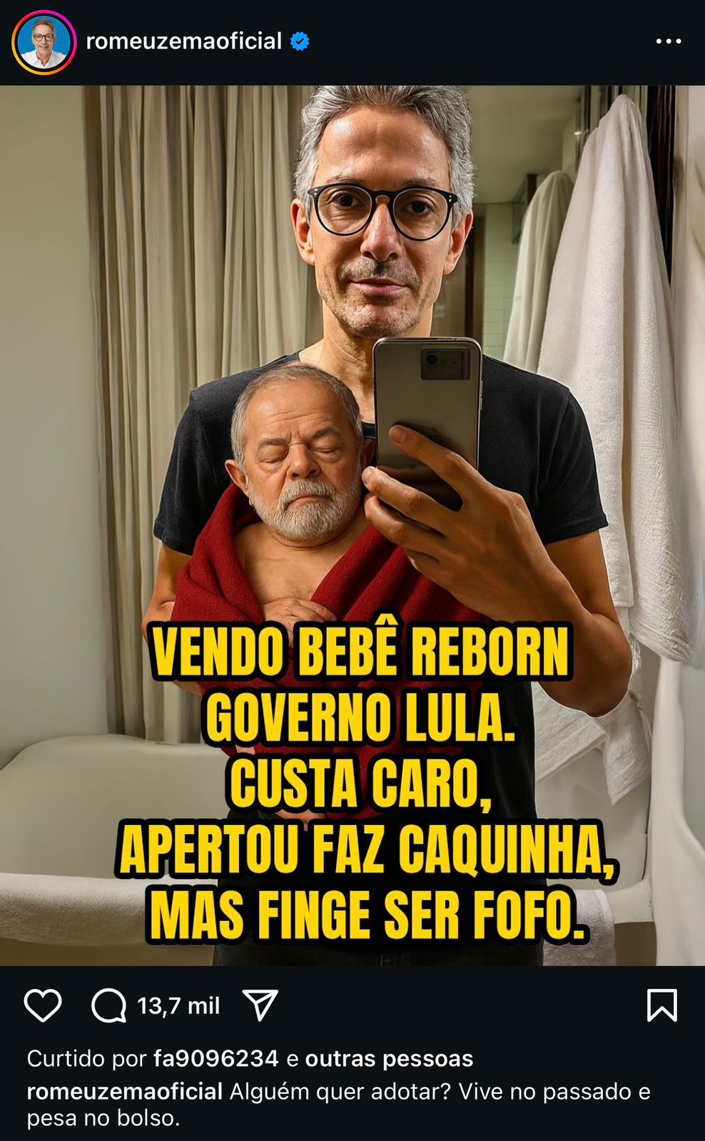 Romeu Zema posta foto com 'Lula reborn' que faz caquinha, aperta e custa caro