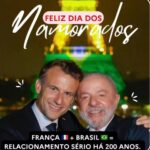 Embaixada da França publica foto de Lula e Macron abraçados pelo Dia dos Namorados